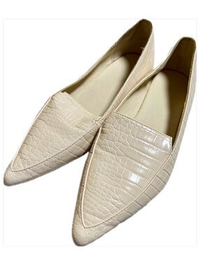 White Point Toe Faux Alligator Embossed Loafer Flats EU Size 39